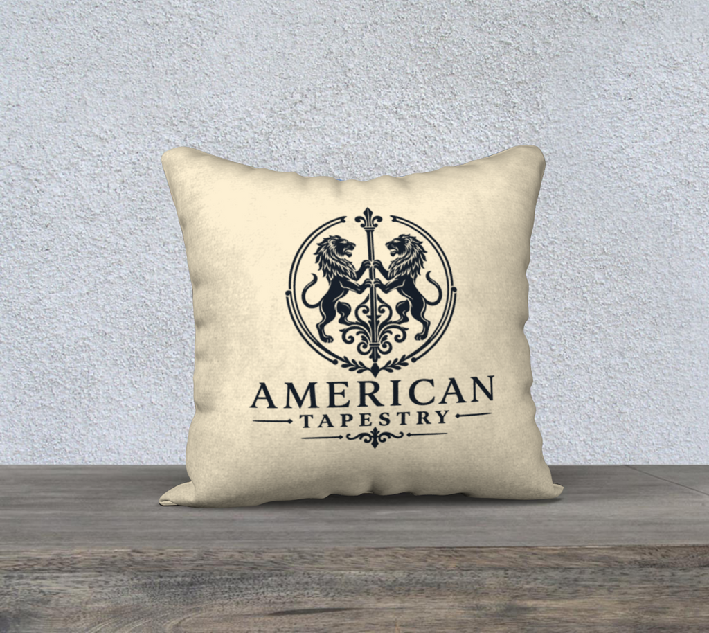 18″ Square Canvas or Cotton Canvas Pillowcase — USS Constitution — Back Emblem in Dark Navy on Cream