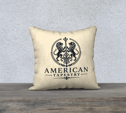 18″ Square Canvas or Cotton Canvas Pillowcase — USS Constitution — Back Emblem in Dark Navy on Cream