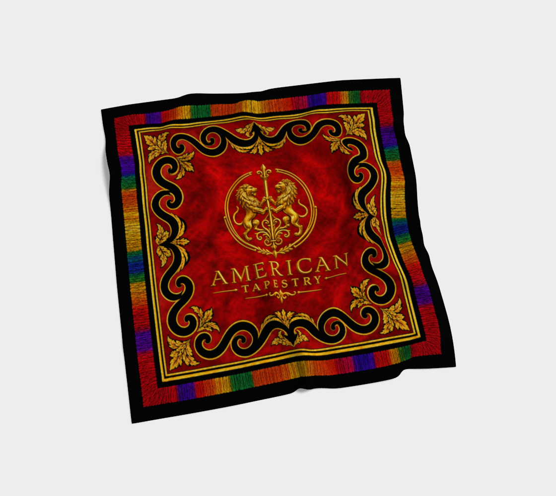 100% Silk Scarf — Filling the Powder Horn — Original Multicolored on Red