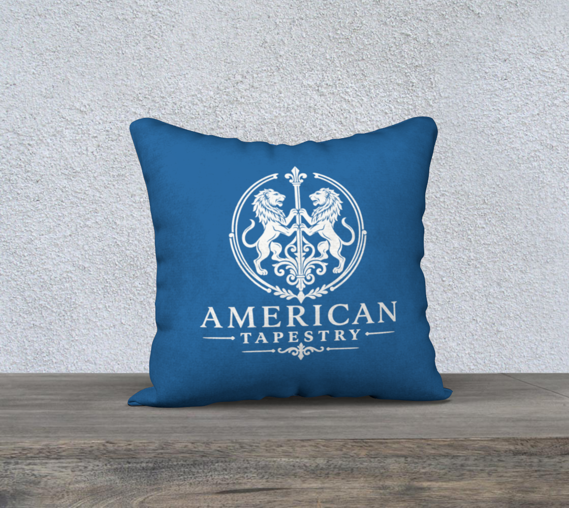 18″ Square Canvas or Cotton Canvas Pillowcase — USS Constitution — Back Emblem in White on Sky Blue