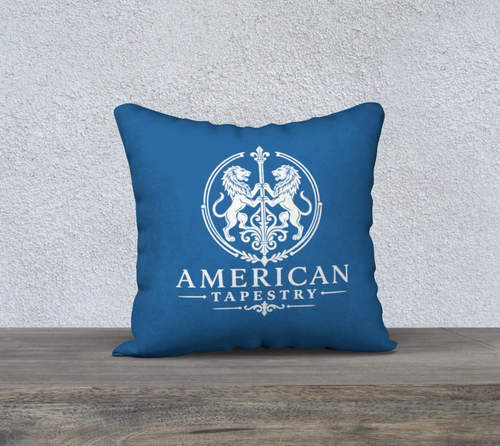 18″ Square Canvas or Cotton Canvas Pillowcase — USS Constitution — Back Emblem in White on Sky Blue