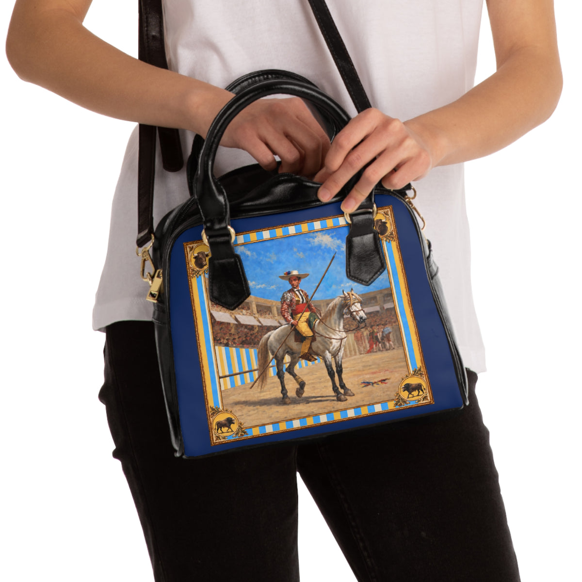 The Matador Collection-Satchel Bag-Yellow Bull Cameo with Navy