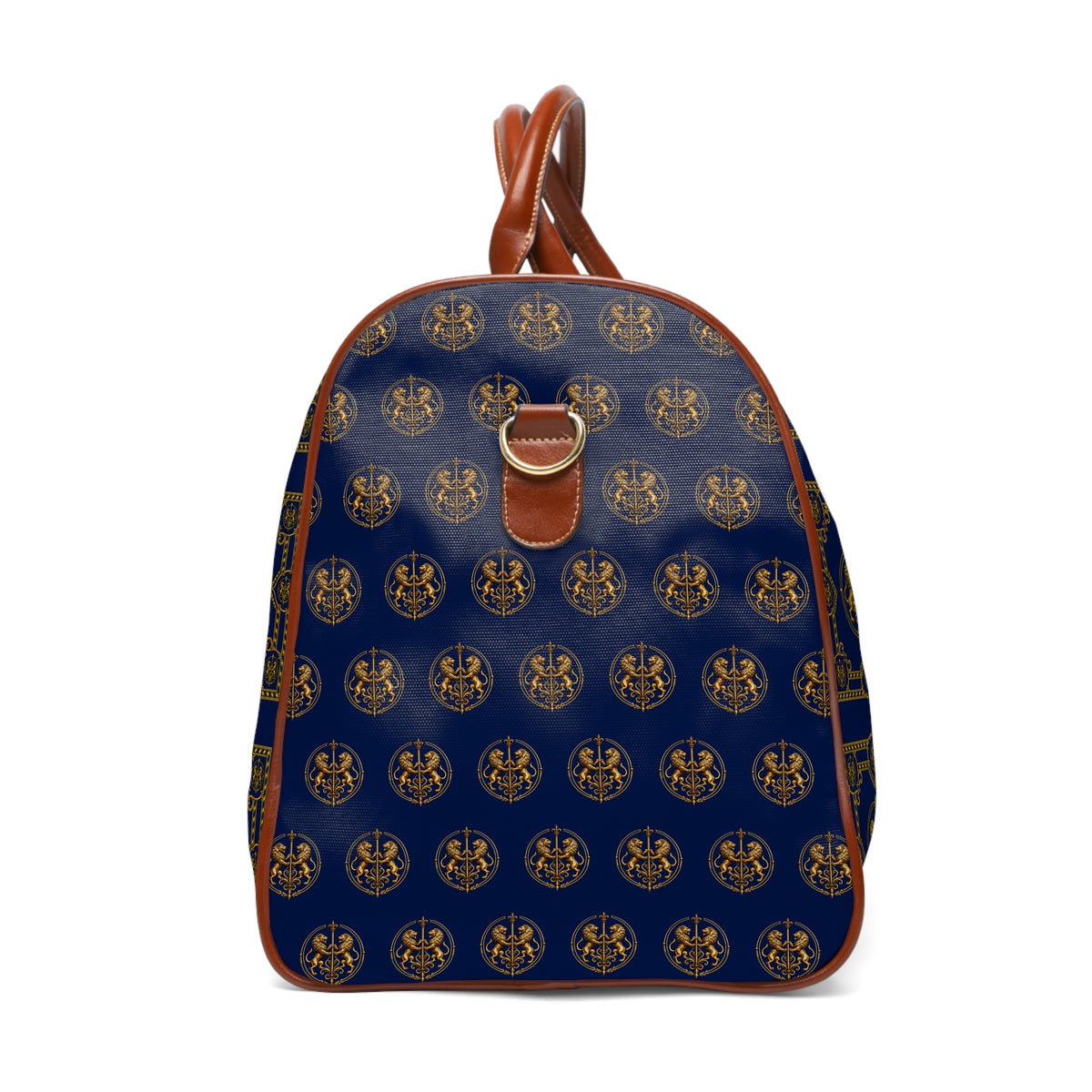 Duffle Bag — Inspired by Louis C. Tiffany (1848–1933) and a French Teacup and Saucer — Gold Lions on Navy