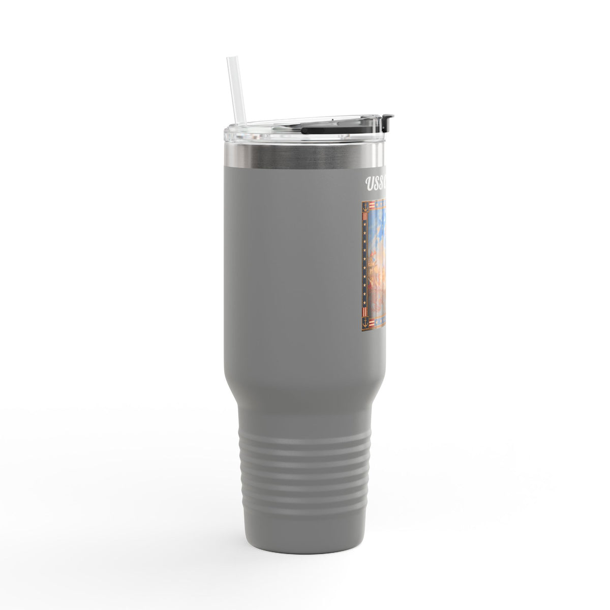 40 oz Insulated Travel Mug — USS Constitution — Multiple Colors in White Text