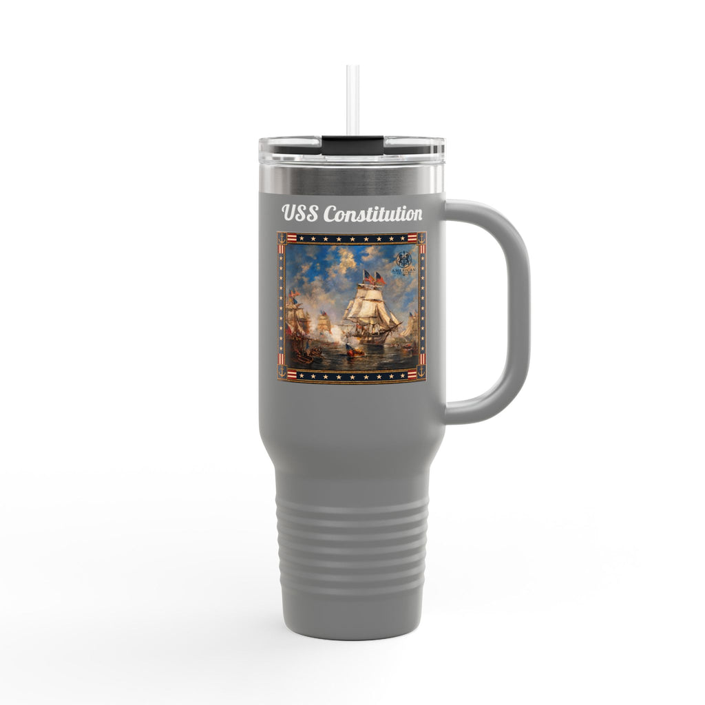 40 oz Insulated Travel Mug — USS Constitution — Multiple Colors in White Text