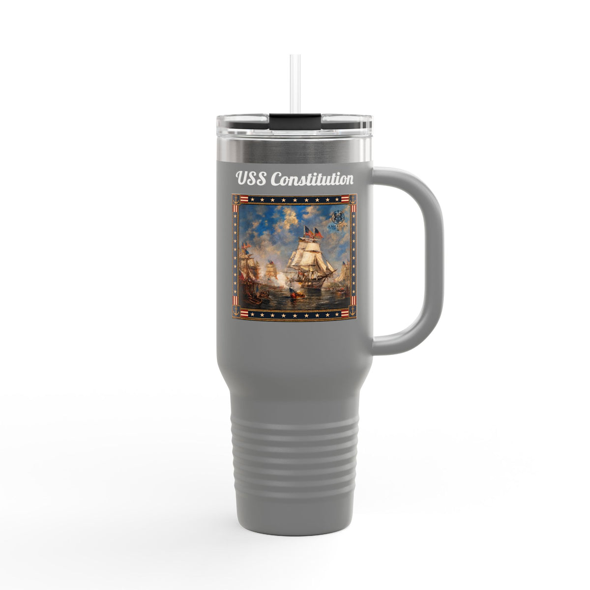40 oz Insulated Travel Mug — USS Constitution — Multiple Colors in White Text