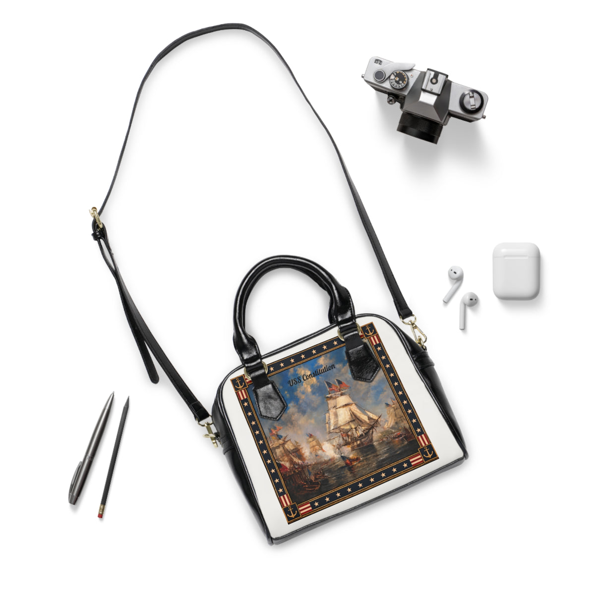 Satchel Bag — Return of the Constitution with White and a Back Deep Navy Emblem