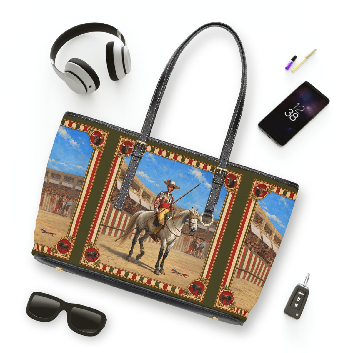 The Matador Collection-Tote-Red Cameo Bull with Olive
