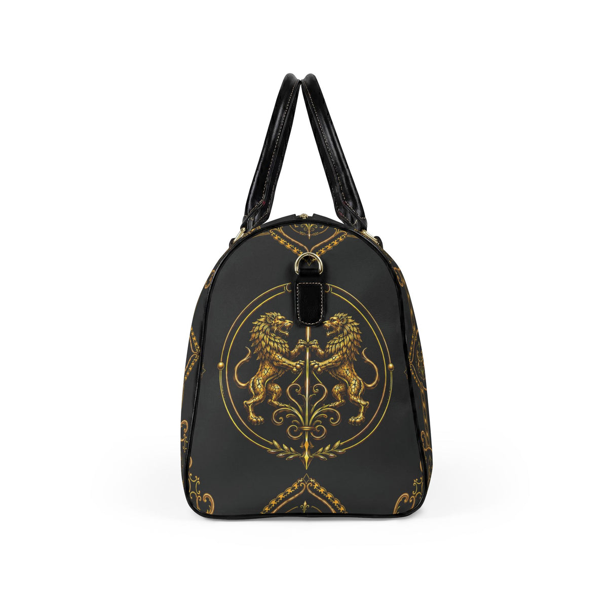 Barrel Bag — Inspired by Louis C. Tiffany (1848–1933) and a French Teacup and Saucer — Gold Lions on Black