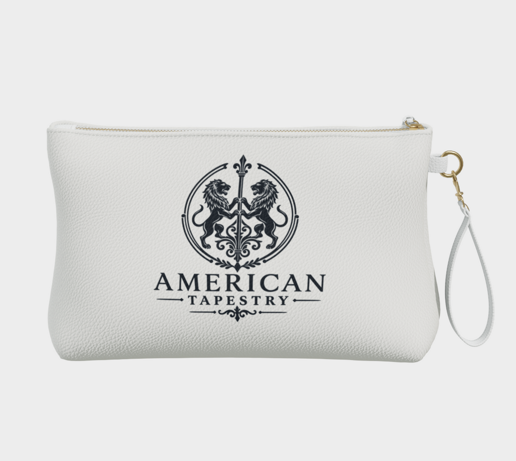 Large Wristlet Bag — Return of the Constitution in White with a Back Deep Navy Emblem