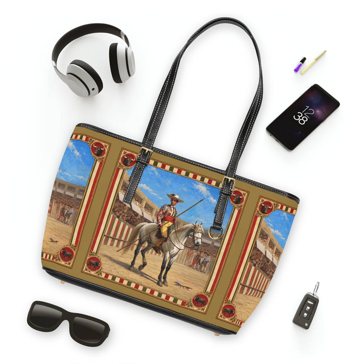 The Matador Collection-Tote-Red Cameo Bull with Saddle Brown
