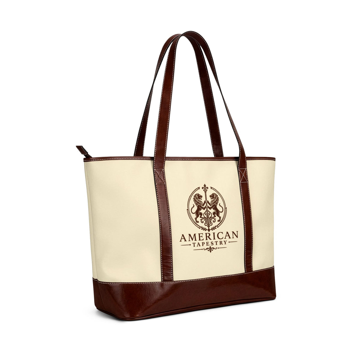 Water‑Resistant Canvas Tote — Inspired by Louis C. Tiffany (1848–1933) — Brown Lions