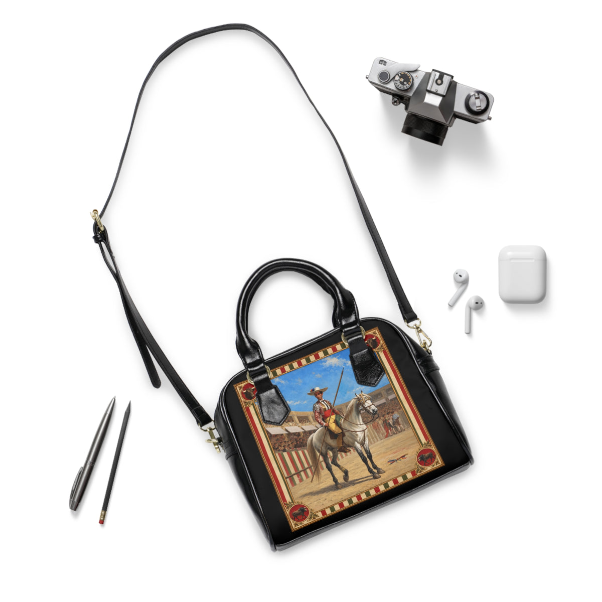 The Matador Collection-Satchel Bag-Red Cameo Bull with Black