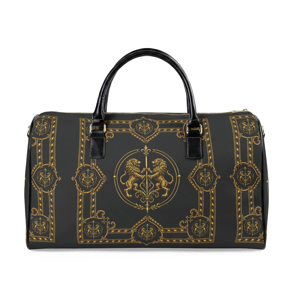 Barrel Bag — Inspired by Louis C. Tiffany (1848–1933) and a French Teacup and Saucer — Gold Lions on Black