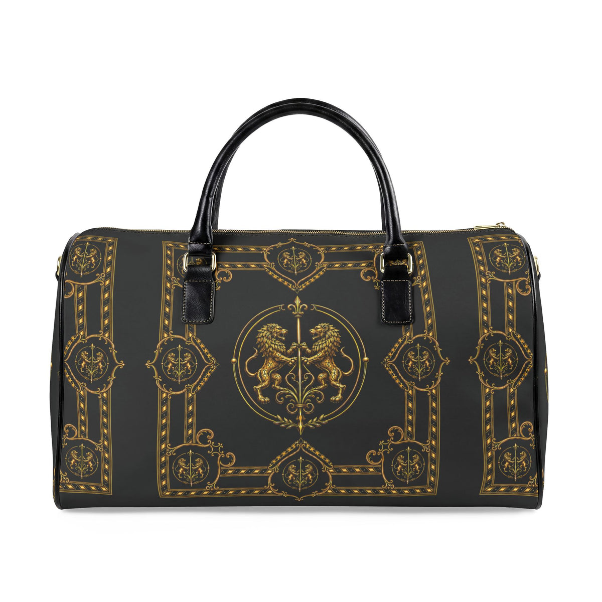 Barrel Bag — Inspired by Louis C. Tiffany (1848–1933) and a French Teacup and Saucer — Gold Lions on Black