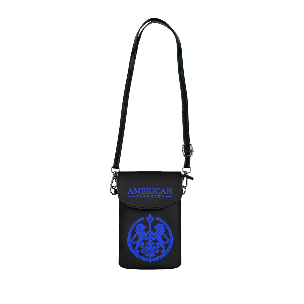 Crossbody Phone Case & Wallet — Rainbow Lions — Inspired by Louis C. Tiffany (1848–1933) — Blue
