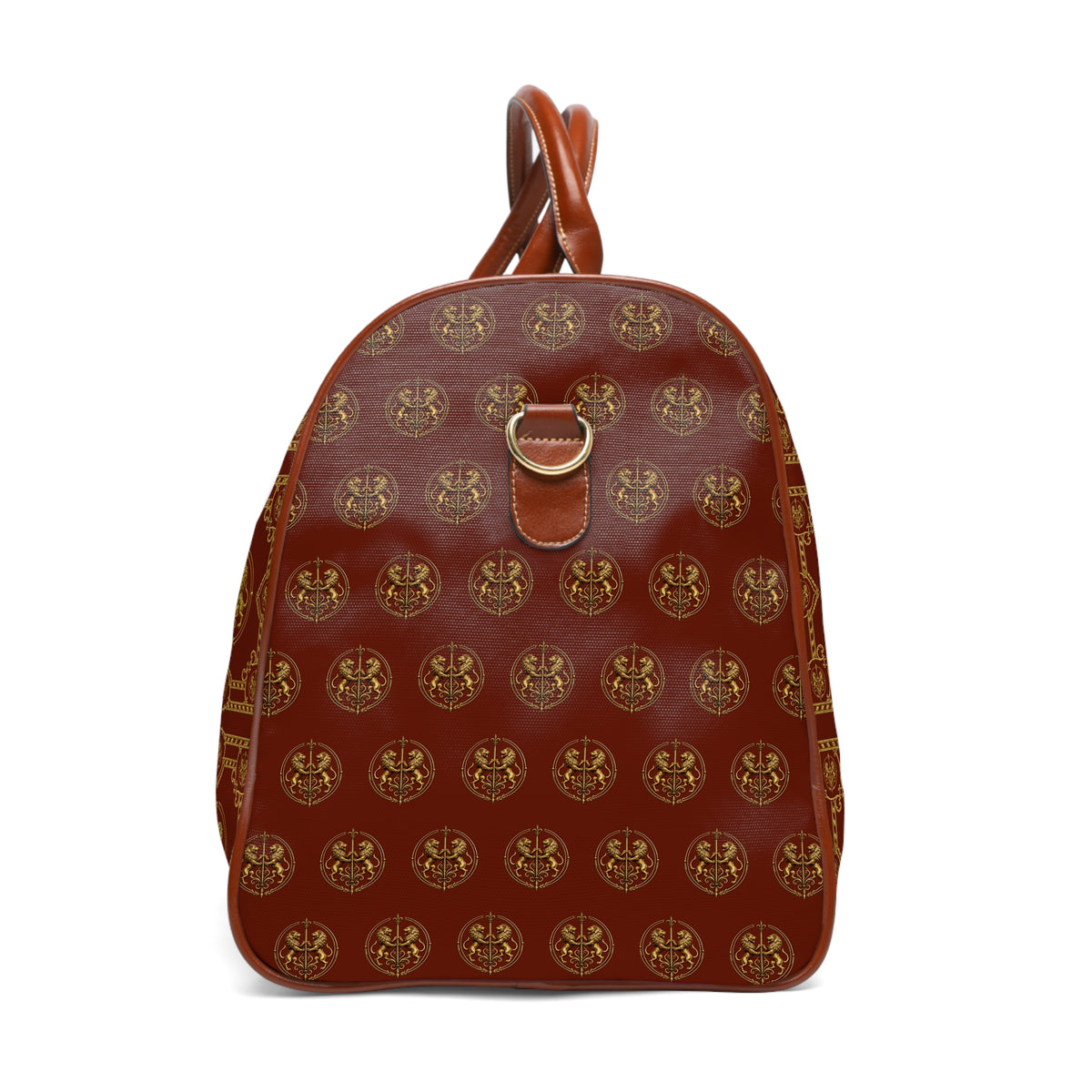 Duffle Bag — Inspired by Louis C. Tiffany (1848–1933) and a French Teacup and Saucer — Gold Lions on Cognac