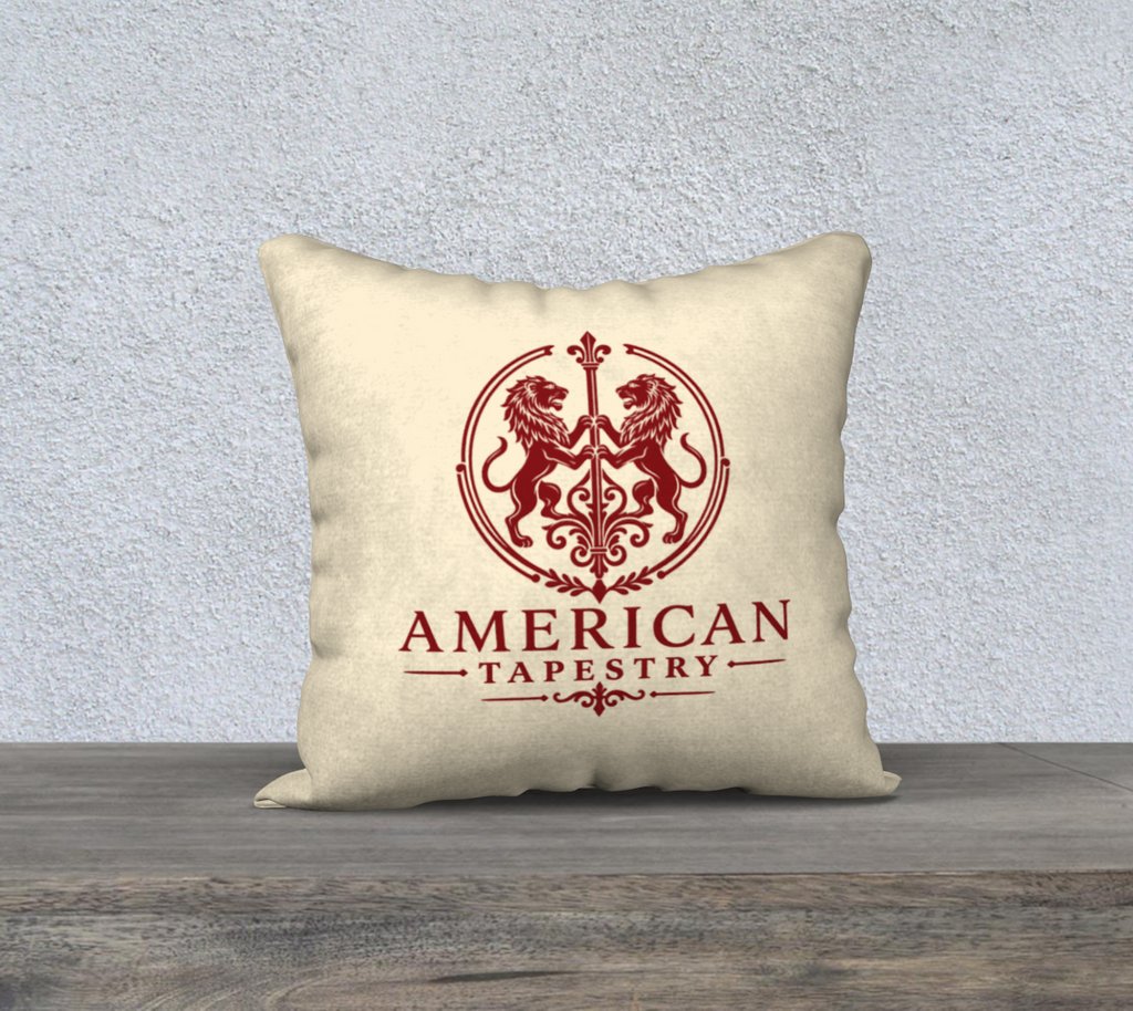 18″ Square Canvas or Cotton Canvas Pillowcase — USS Constitution with Border— Back Emblem in Crimson on Cream