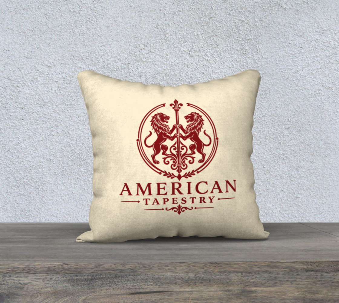 18″ Square Canvas or Cotton Canvas Pillowcase — USS Constitution with Border— Back Emblem in Crimson on Cream