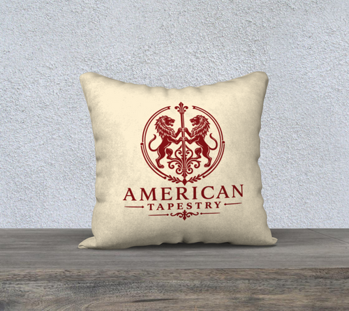 18″ Square Canvas or Cotton Canvas Pillowcase — USS Constitution with Border— Back Emblem in Crimson on Cream