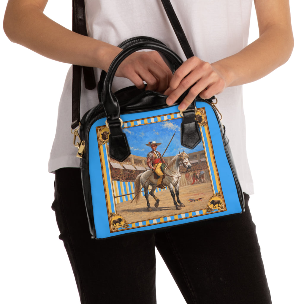 The Matador Collection-Satchel-Yellow Cameo Bull with Sky Blue