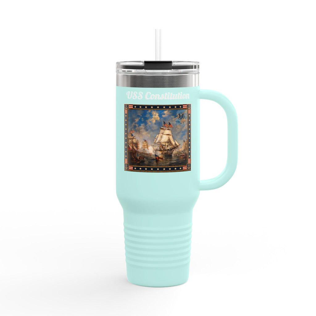 40 oz Insulated Travel Mug — USS Constitution — Multiple Colors in White Text