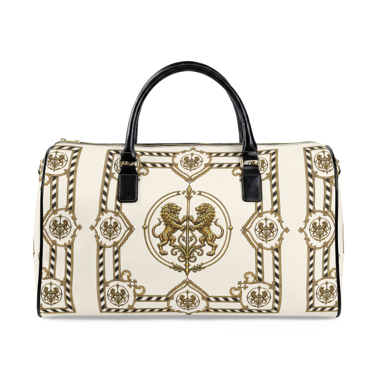 Barrel Bag — Inspired by Louis C. Tiffany (1848–1933) and a French Teacup and Saucer — Gold Lions on Antique White