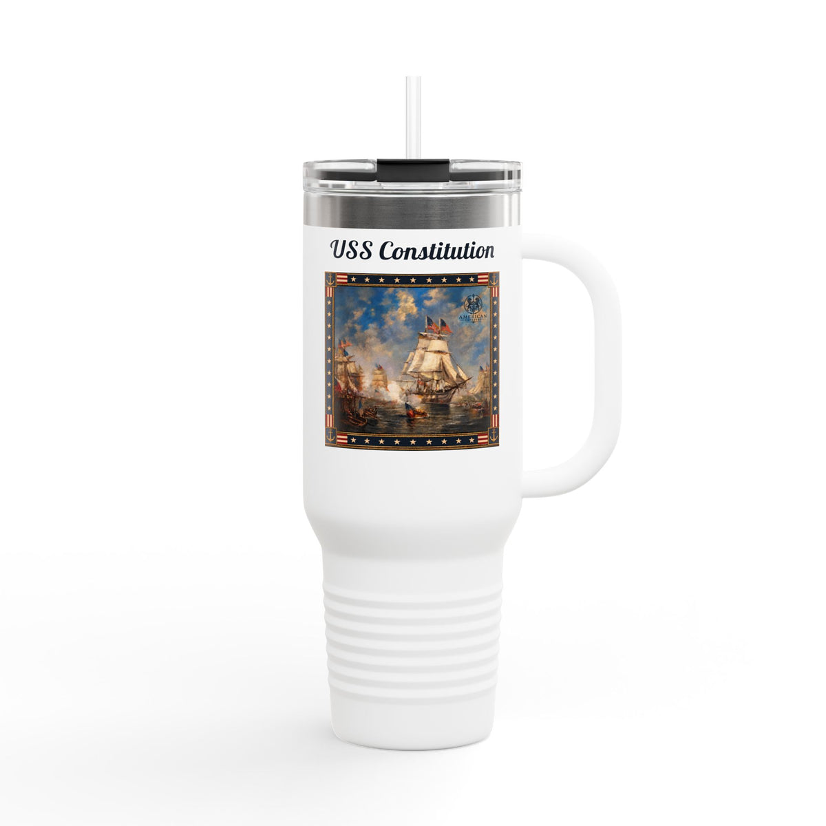 40 oz Insulated Travel Mug — USS Constitution — Multiple Colors in Black Text