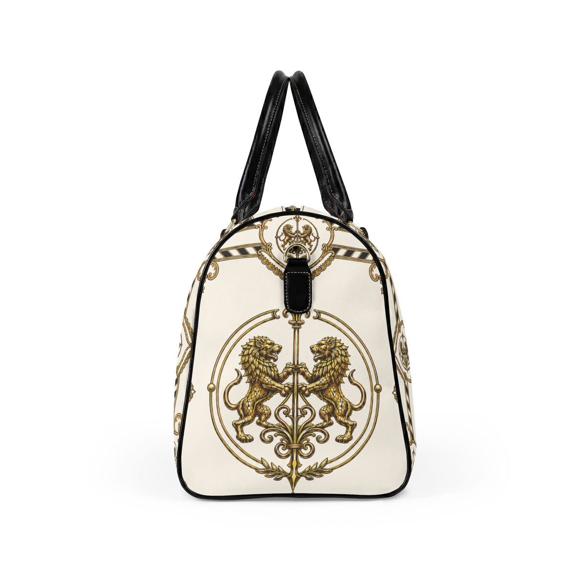 Barrel Bag — Inspired by Louis C. Tiffany (1848–1933) and a French Teacup and Saucer — Gold Lions on Antique White