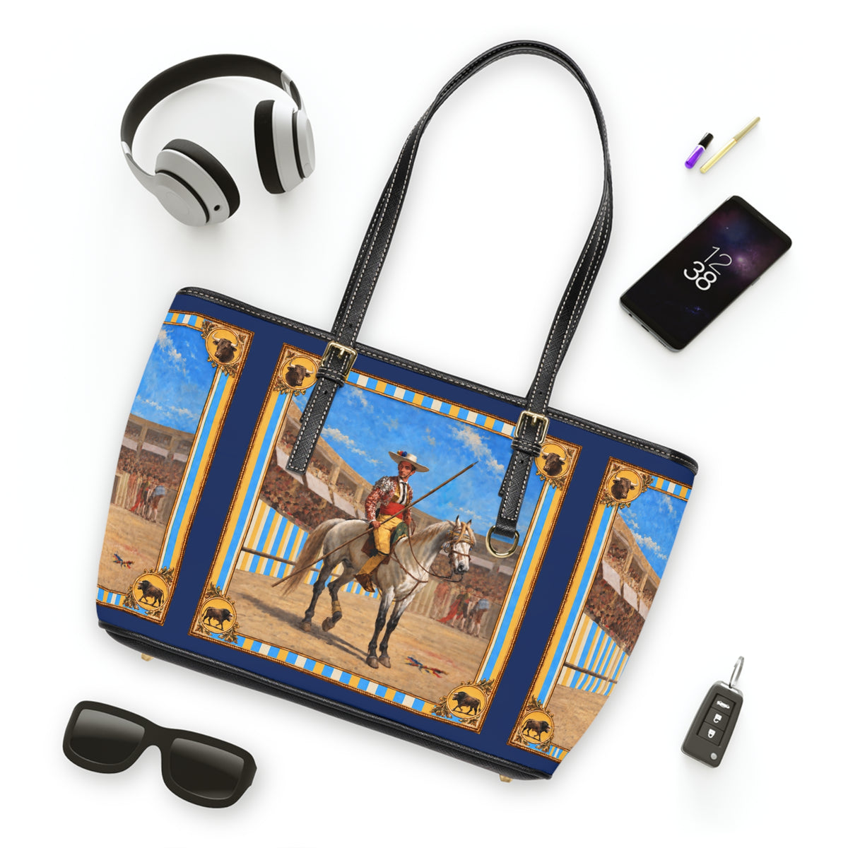 The Matador Collection-Tote-Yellow Bull Cameo with Navy