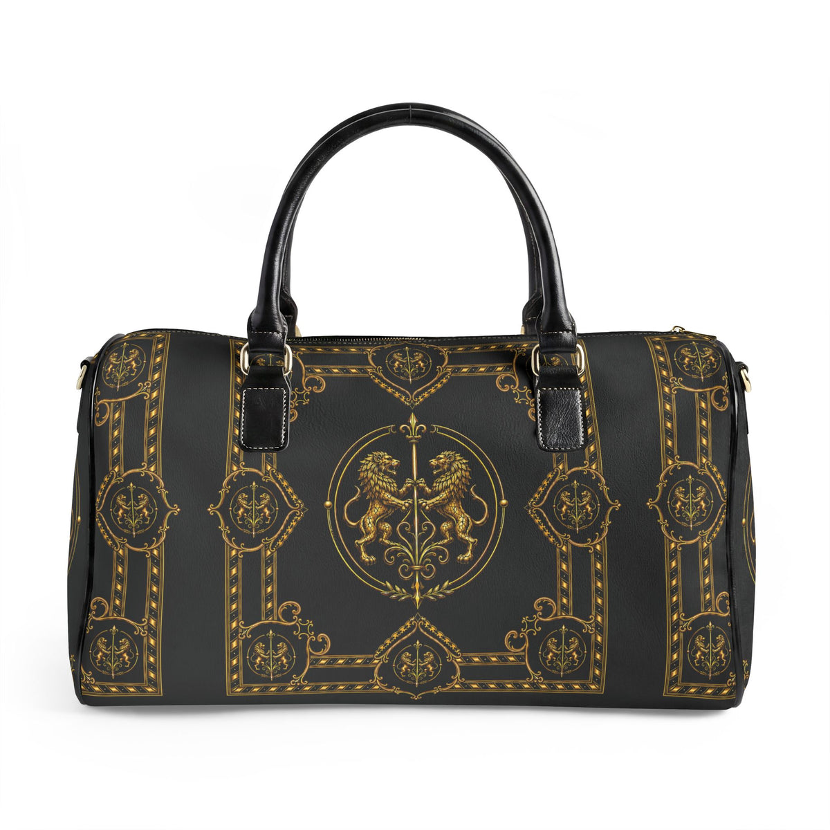 Barrel Bag — Inspired by Louis C. Tiffany (1848–1933) and a French Teacup and Saucer — Gold Lions on Black