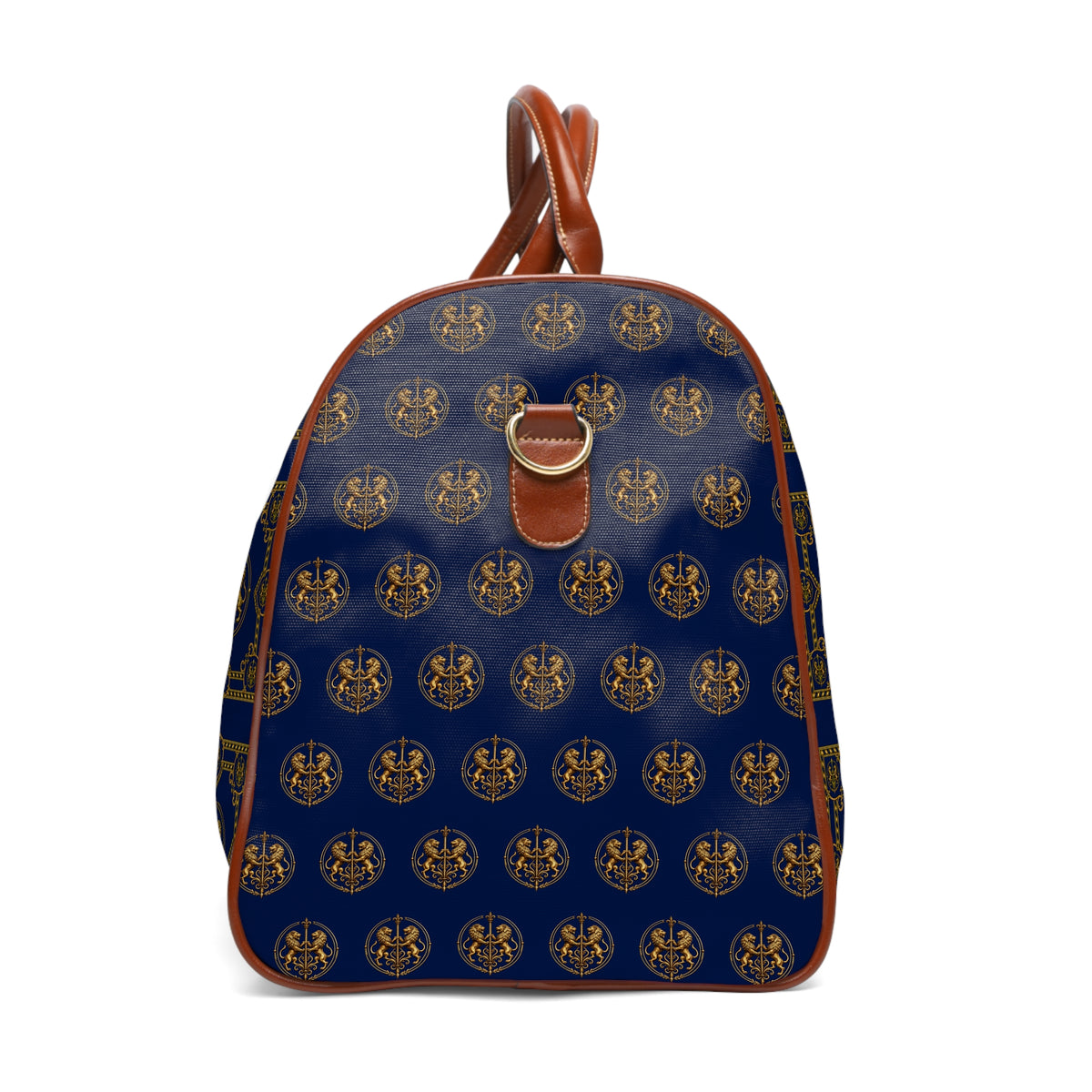 Duffle Bag — Inspired by Louis C. Tiffany (1848–1933) and a French Teacup and Saucer — Gold Lions on Navy