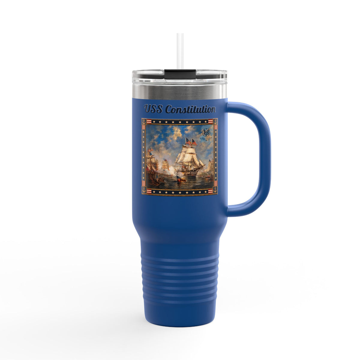 40 oz Insulated Travel Mug — USS Constitution — Multiple Colors in Black Text