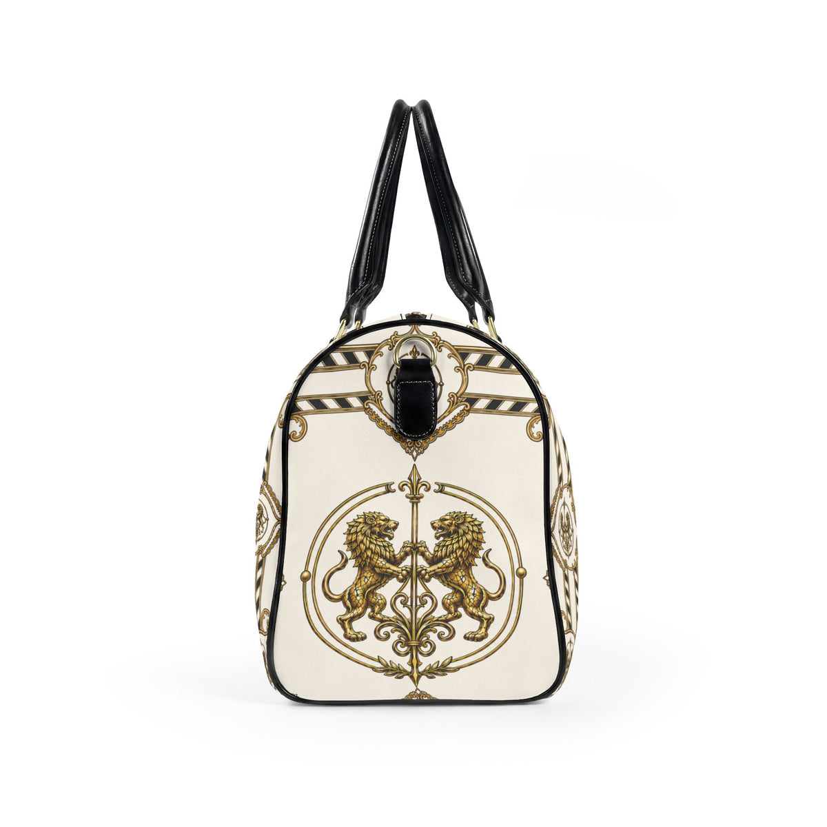 Barrel Bag — Inspired by Louis C. Tiffany (1848–1933) and a French Teacup and Saucer — Gold Lions on Antique White