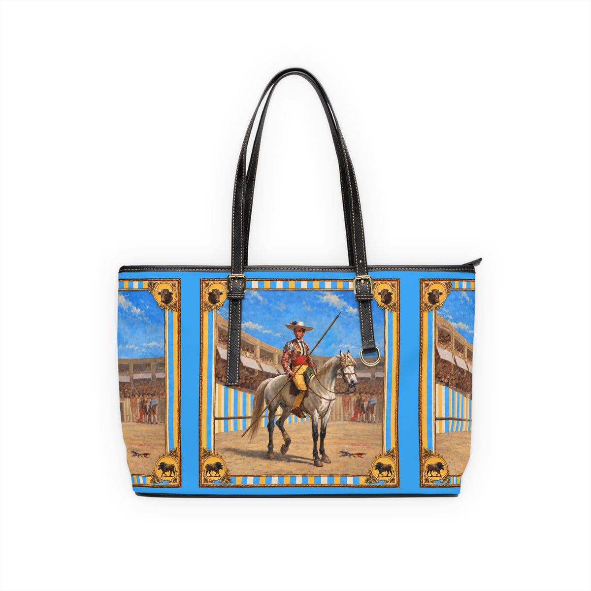 The Matador Collection-Tote-Yellow Cameo Bull-Sky Blue