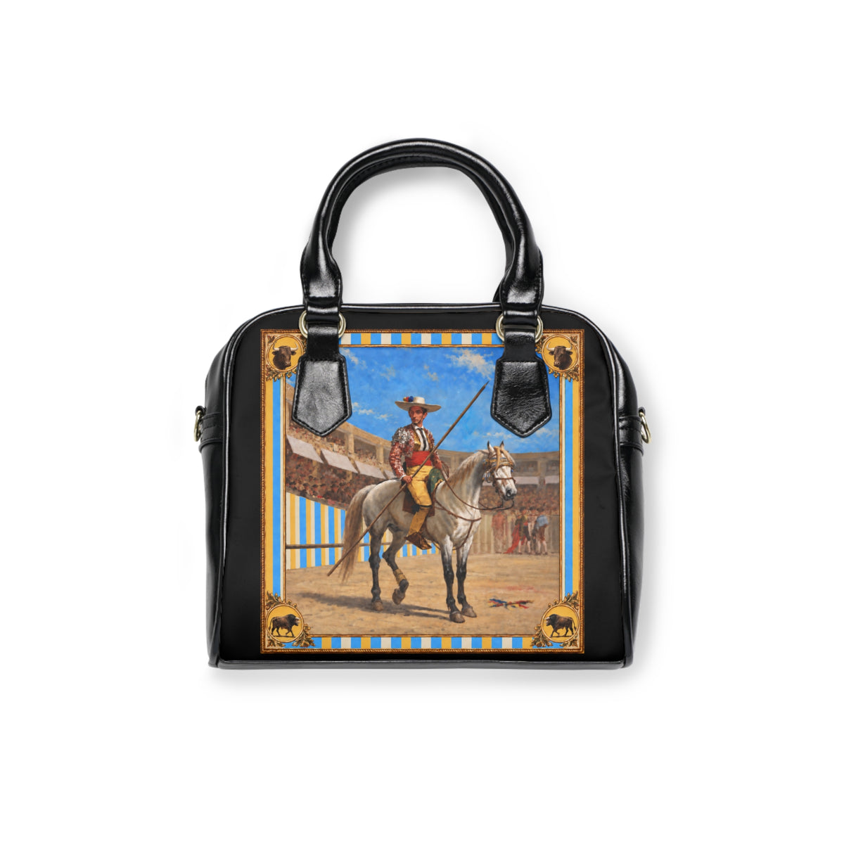 The Matador Collection-Satchel Bag-Black with Yellow Cameo Bulls
