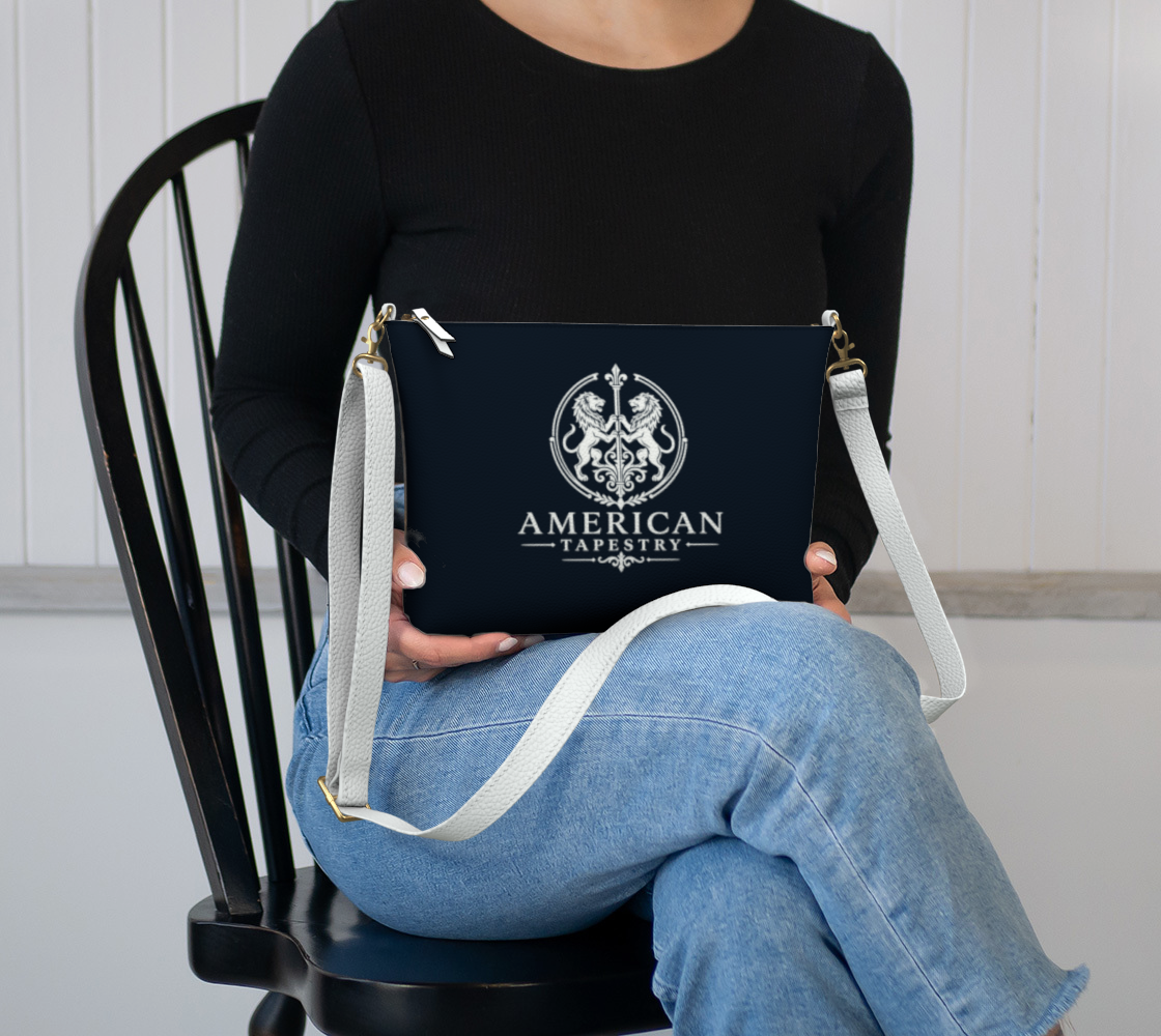 Crossbody Bag — Return of the Constitution with White Strap, Deep Navy and White Emblem Back