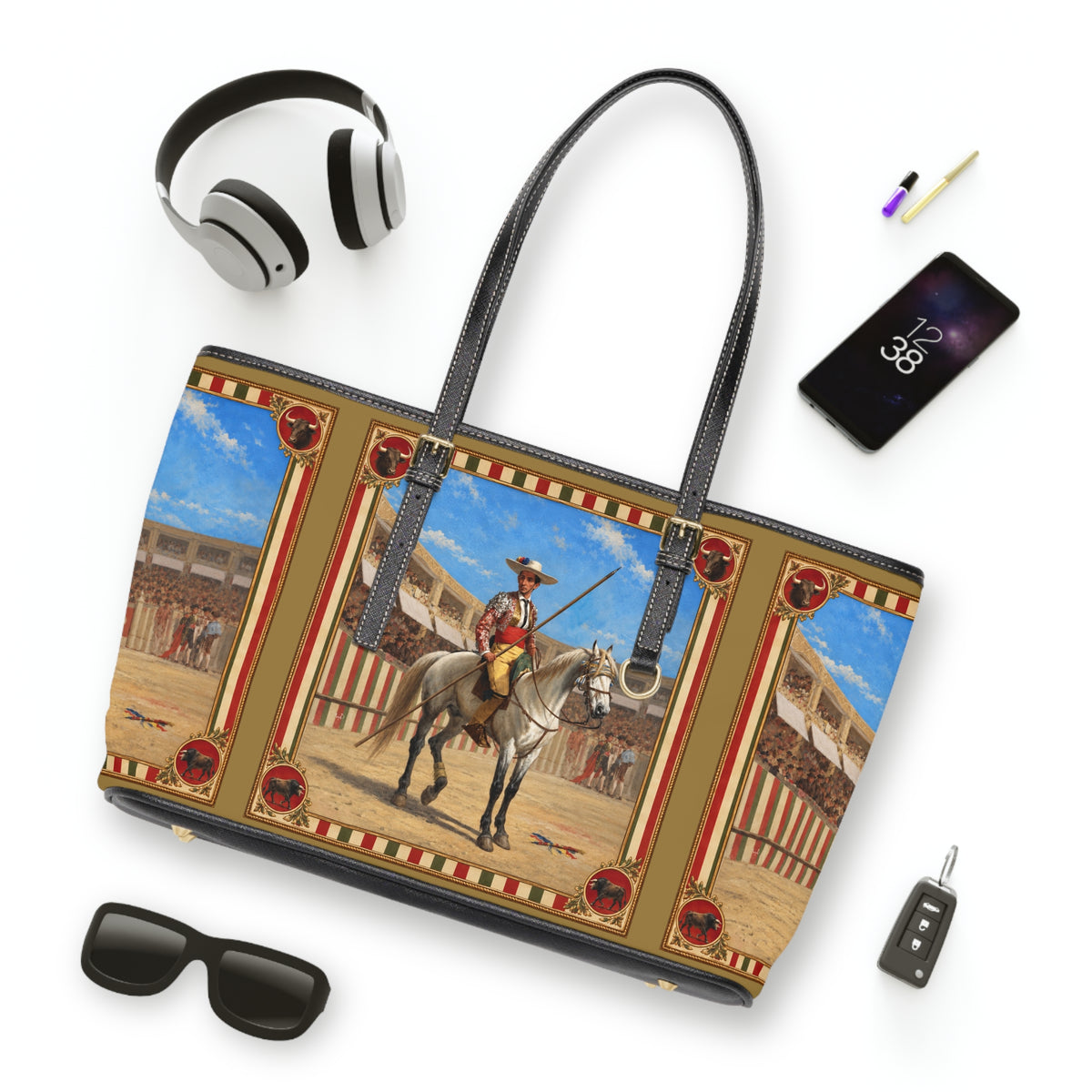 The Matador Collection-Tote-Red Cameo Bull with Saddle Brown