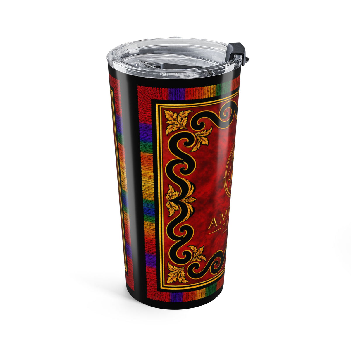 20 oz Steel Tumbler — Filling the Powder Horn — Original Multicolored on Red