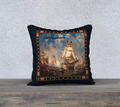 18″ Square Canvas or Cotton Canvas Pillowcase — USS Constitution with Border— Back Emblem in Cream on Navy