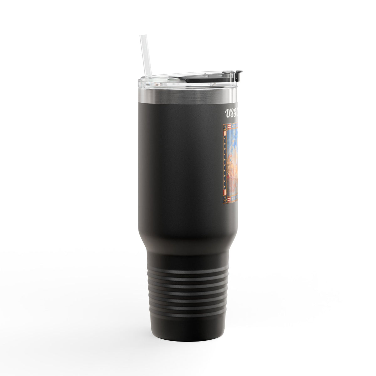 40 oz Insulated Travel Mug — USS Constitution — Multiple Colors in White Text