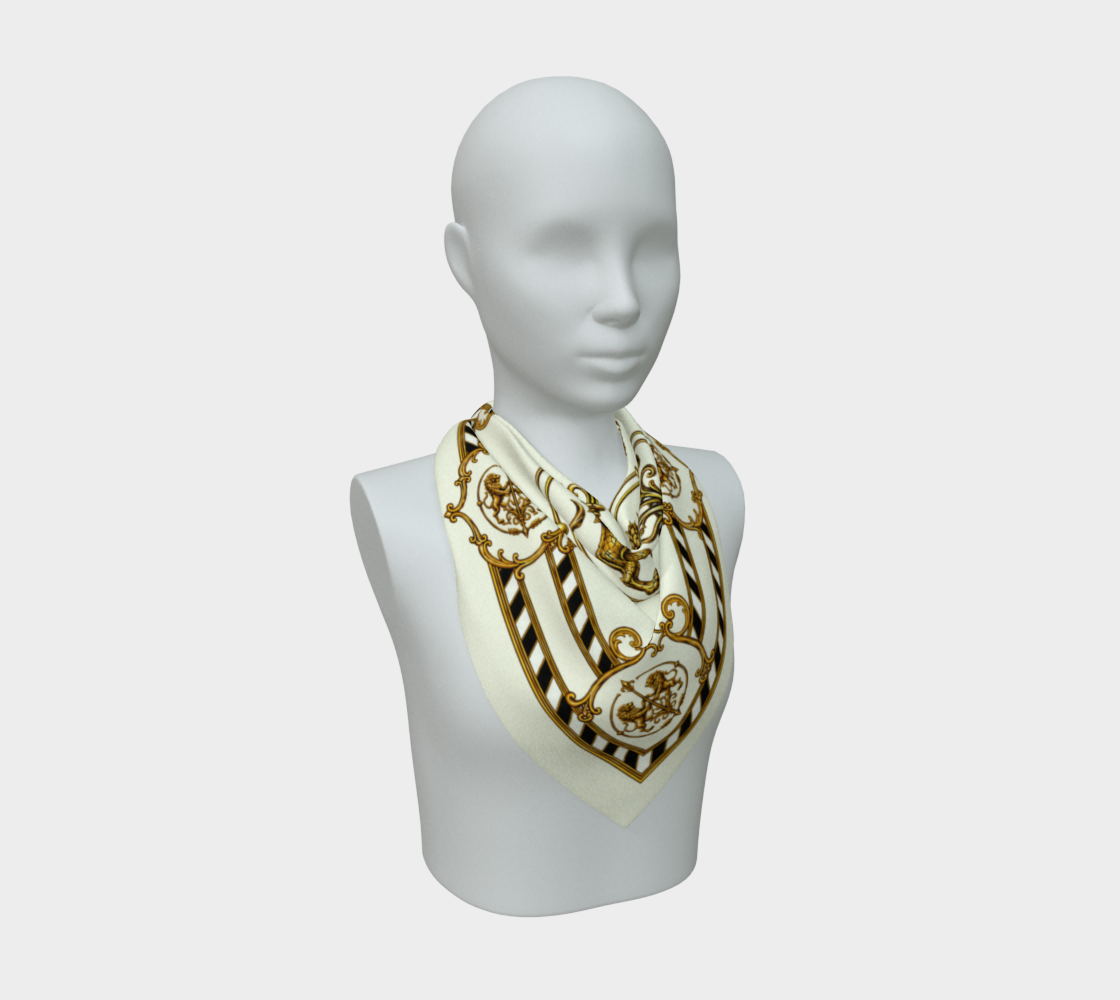 100% Silk Scarf — Inspired by Louis C. Tiffany (1848–1933) and a French Teacup and Saucer — Gold Lions on Antique White