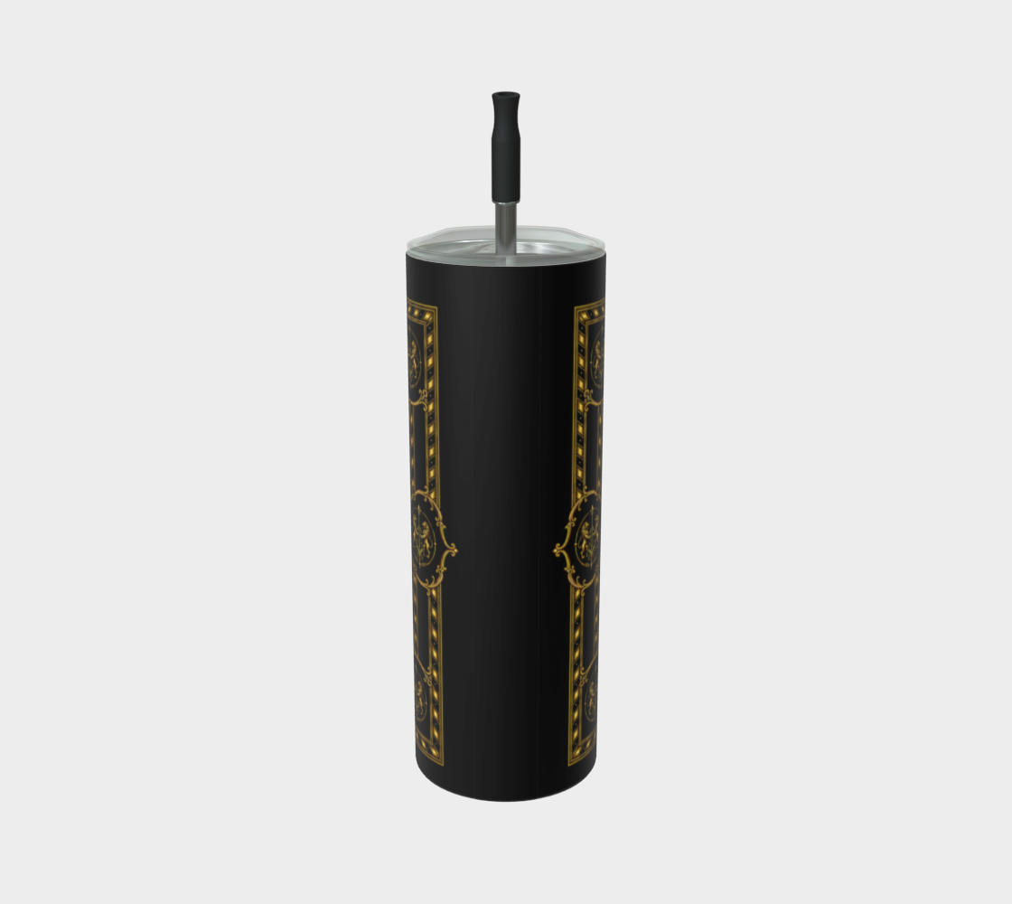 20 oz Steel Tumbler — Inspired by Louis C. Tiffany (1848–1933) and a French Teacup and Saucer — Gold Lions on Black