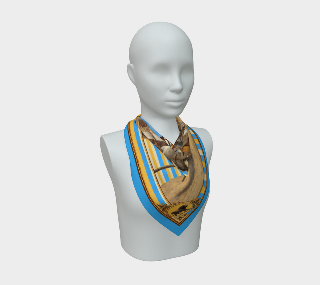 The Matador Collection-100% Silk Scarf-Yellow Bull Cameo with Sky Blue
