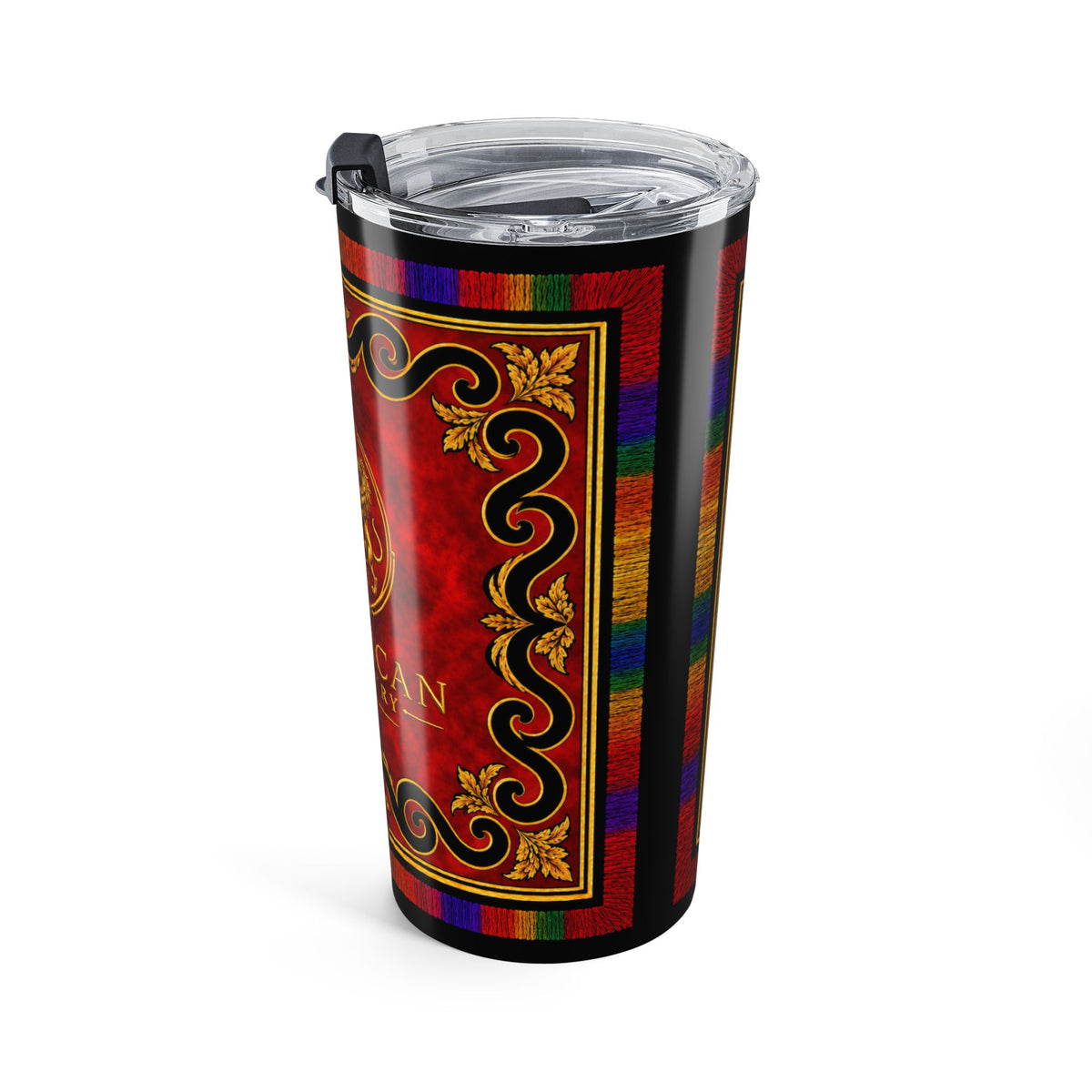 20 oz Steel Tumbler — Filling the Powder Horn — Original Multicolored on Red