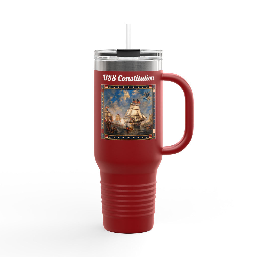 40 oz Insulated Travel Mug — USS Constitution — Multiple Colors in White Text