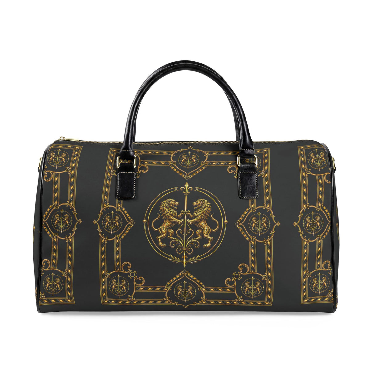 Barrel Bag — Inspired by Louis C. Tiffany (1848–1933) and a French Teacup and Saucer — Gold Lions on Black