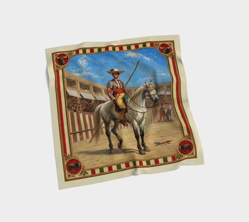 The Matador Collection-100% Silk Scarf-Red Cameo Bull with Antique White
