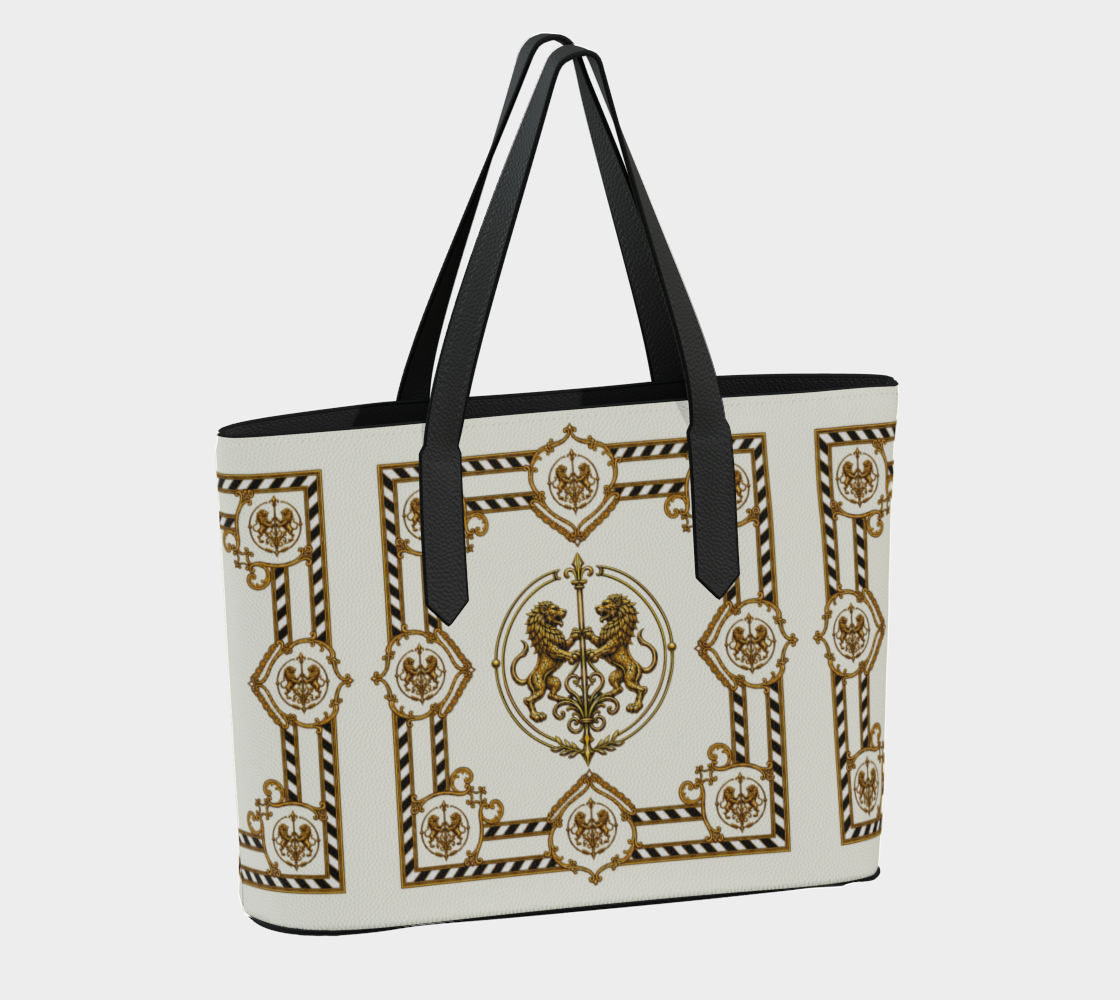 Tote — Inspired by Louis C. Tiffany (1848–1933) and a French Teacup and Saucer — Gold Lions on Antique White