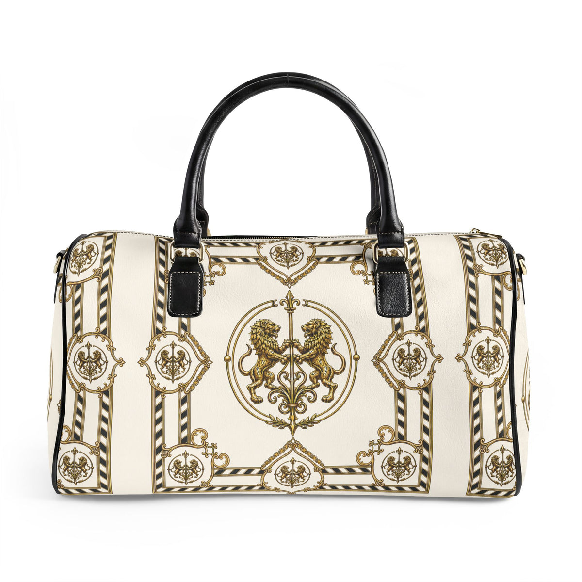 Barrel Bag — Inspired by Louis C. Tiffany (1848–1933) and a French Teacup and Saucer — Gold Lions on Antique White